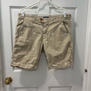 Psycho Bunny Men’s Isles Embroidered Shorts Size 34 Khaki All Over Bunnies EUC